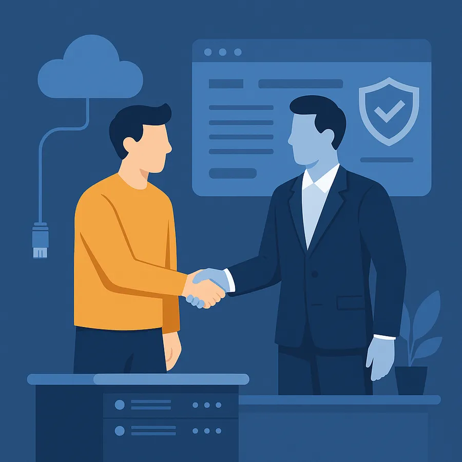 Illustration : un client et son interlocuteur se serrent la main